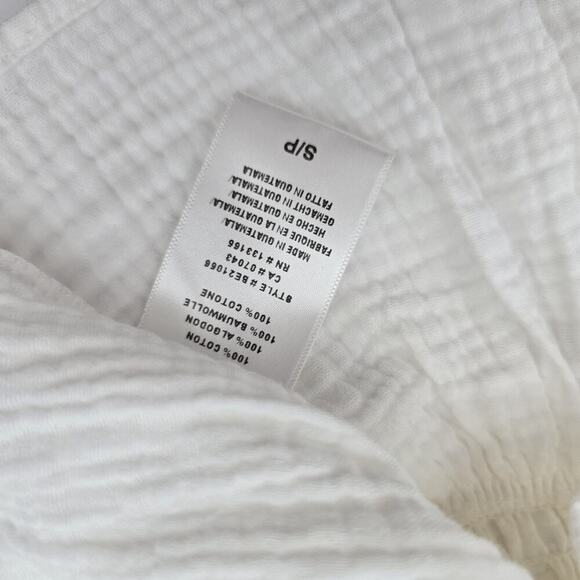 Anthropologie Top Womens Small White Tank Gauze Smocked Eyelet Boho Tie Eri Ali - Picture 8 of 11